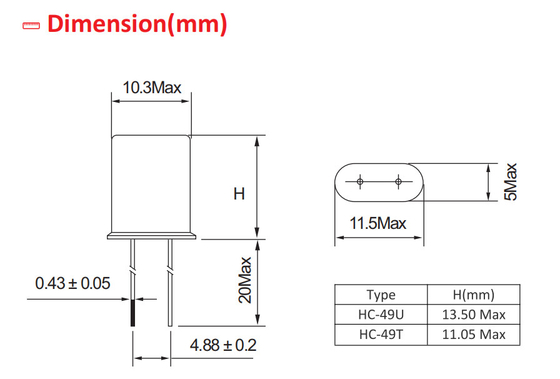 20pF 30ppm Through Hole Crystal Oscillator 455KHz High Frequency