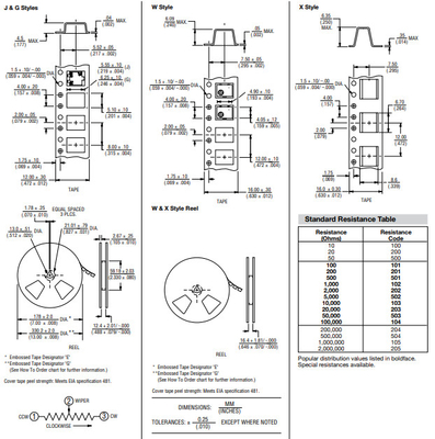 3224W-1-202E Trimmer Potentiometer 2K Ohm 0.25W 1/4W 12(Elec)Turns Potentiometers Resistors Res Cermet Trimmer